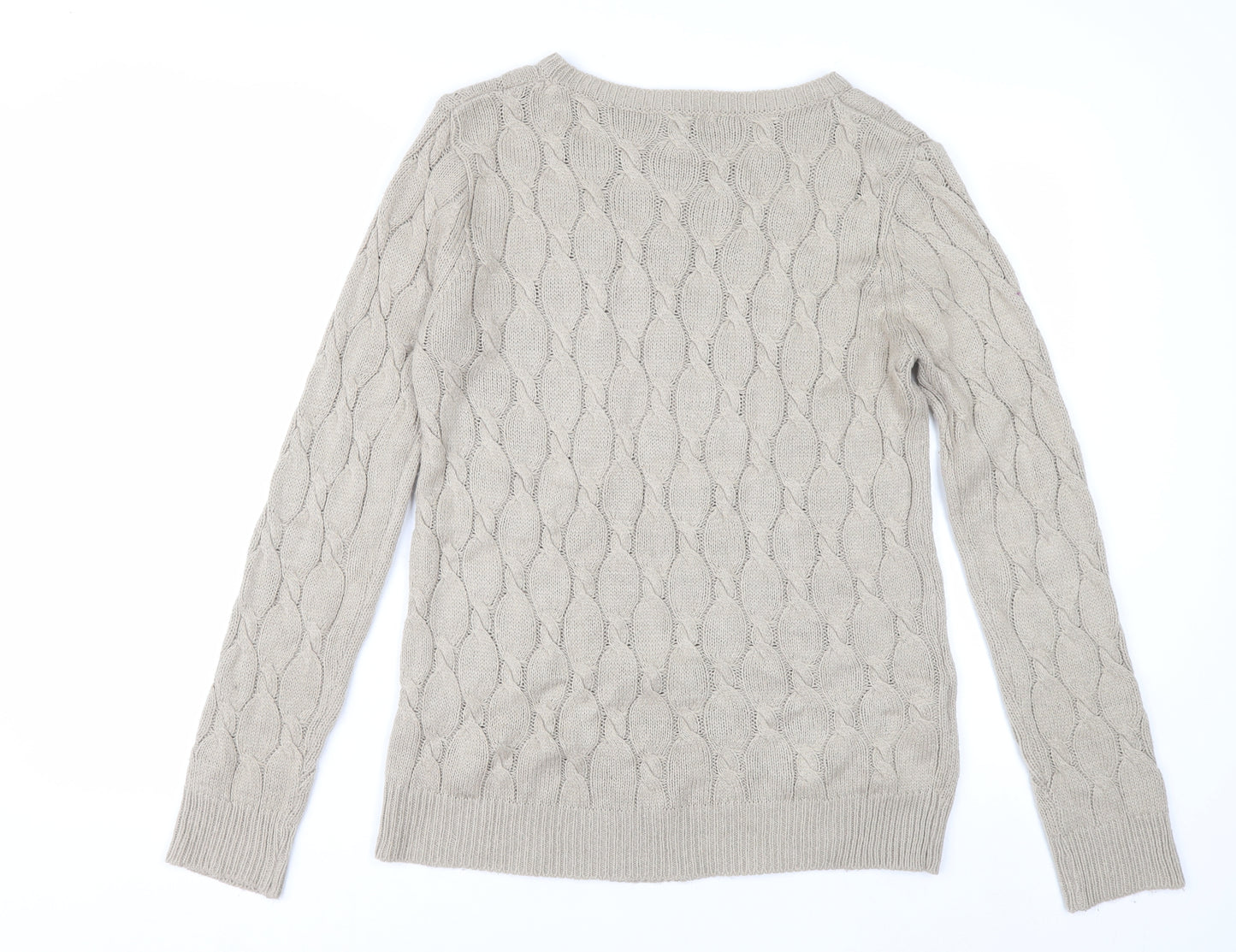 Forever 21 Women’s Beige Cable Knit Jumper Size S Crew Neck Pullover