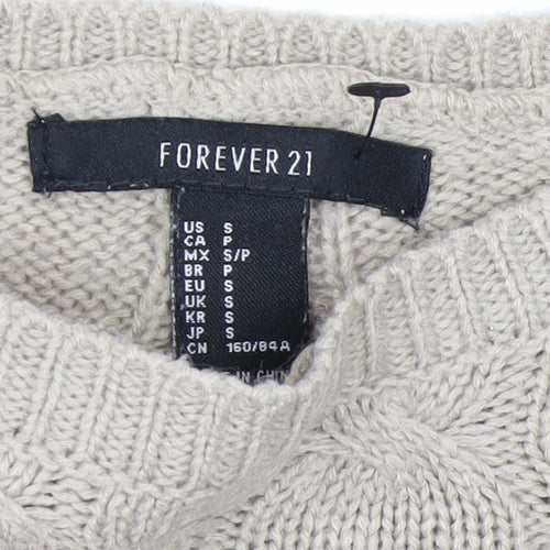 Forever 21 Women’s Beige Cable Knit Jumper Size S Crew Neck Pullover