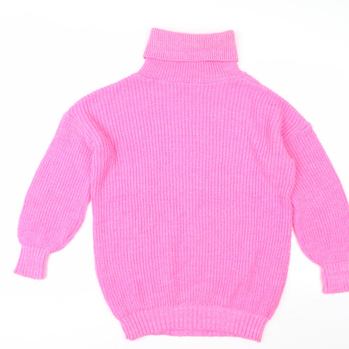Dorothy Perkins Women Pink Roll Neck Chunky Knit Jumper Size S