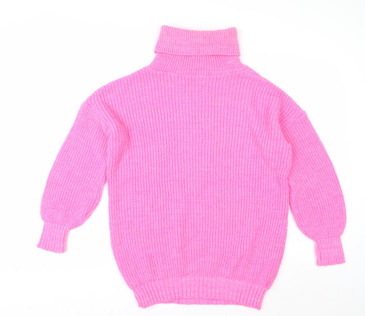Dorothy Perkins Women Pink Roll Neck Chunky Knit Jumper Size S