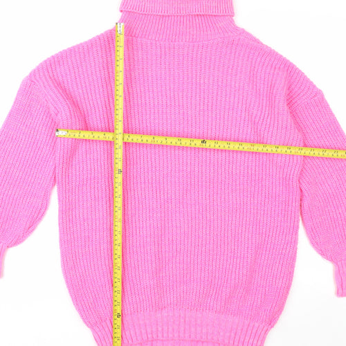 Dorothy Perkins Women Pink Roll Neck Chunky Knit Jumper Size S