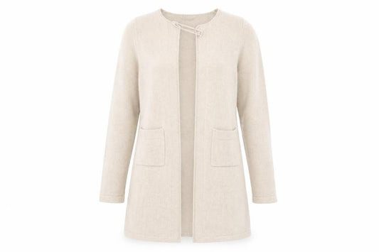 Front view of Paul Costelloe Dressage Women’s Beige Wool Blend Long Cardigan S