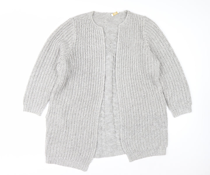Cotton Traders Womens Grey Chunky Knit Long Cardigan Size 16