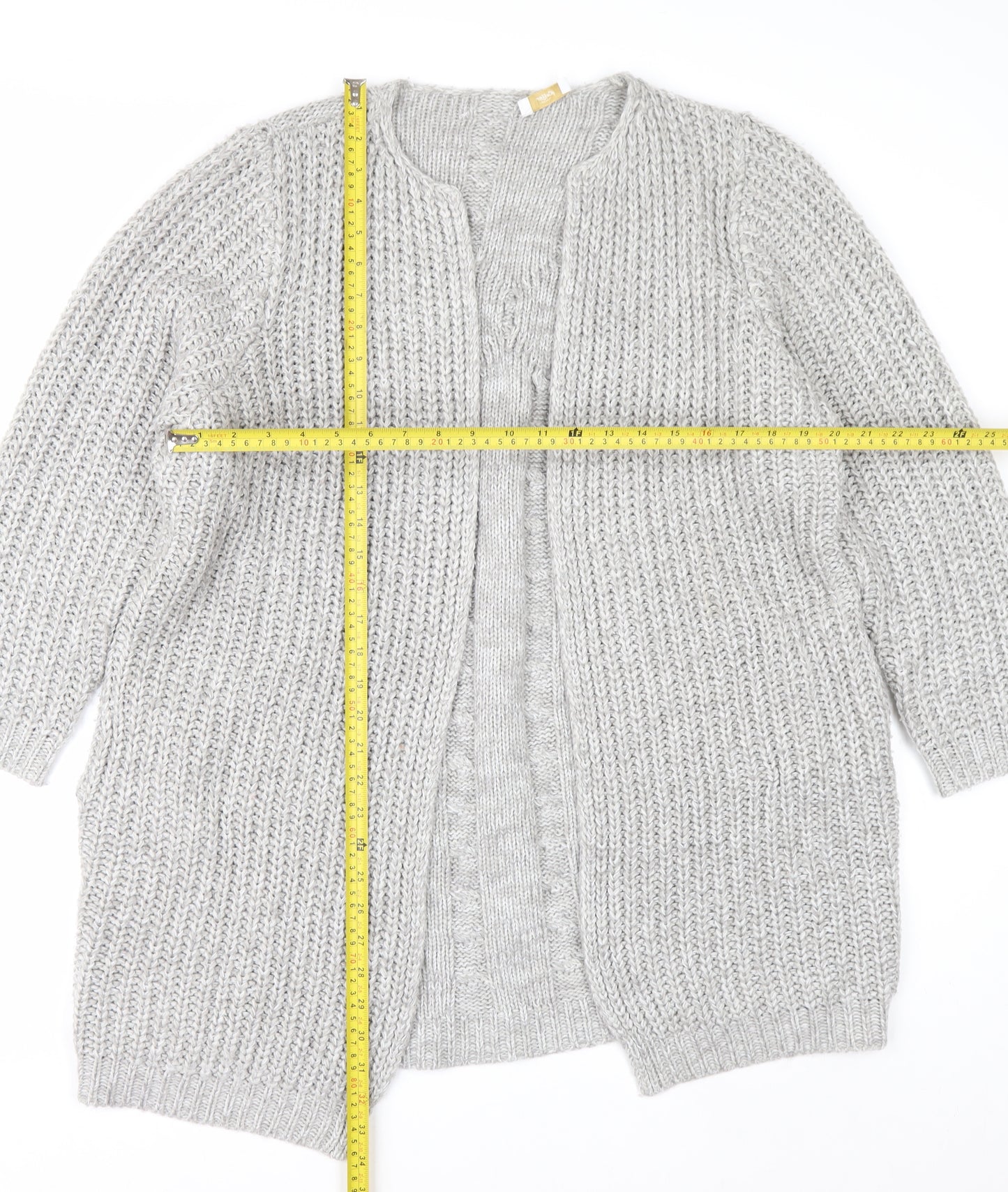 Cotton Traders Womens Grey Chunky Knit Long Cardigan Size 16