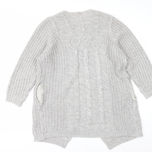 Cotton Traders Womens Grey Chunky Knit Long Cardigan Size 16