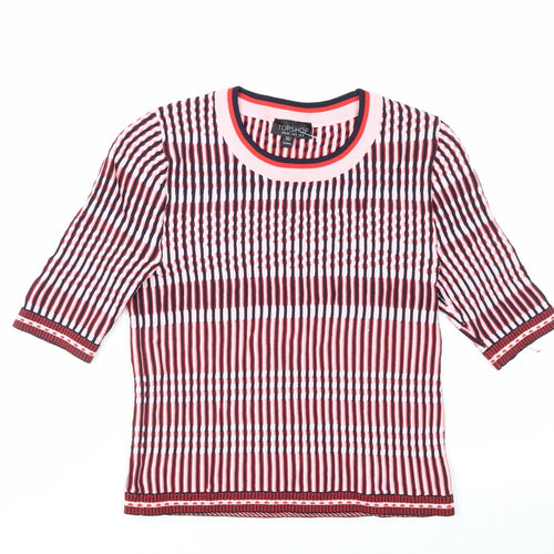 Topshop Women’s Multicoloured Striped Knit Slim Fit Cropped T-Shirt UK 8