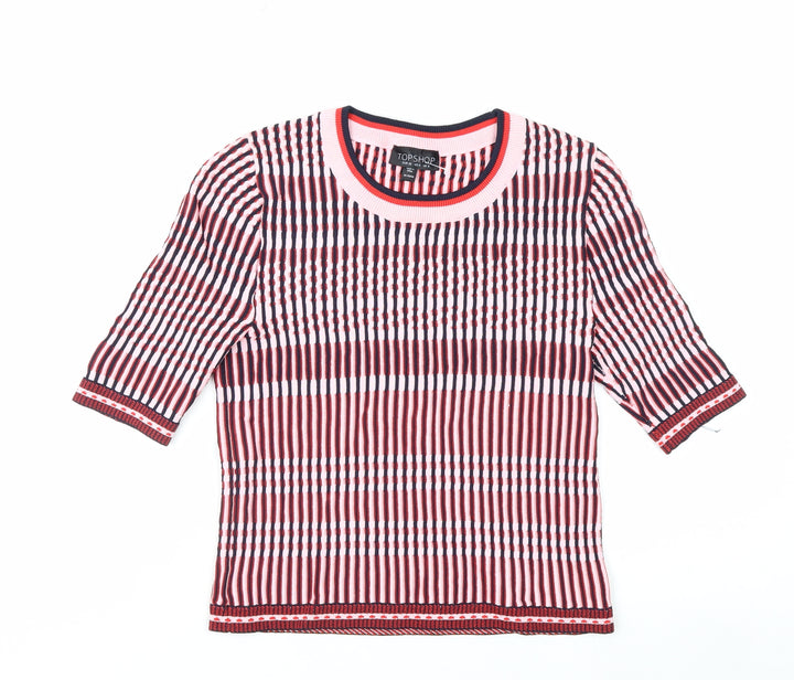 Topshop Women’s Multicoloured Striped Knit Slim Fit Cropped T-Shirt UK 8