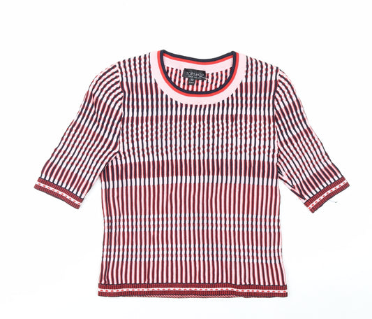 Topshop Women’s Multicoloured Striped Knit Slim Fit Cropped T-Shirt UK 8