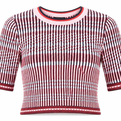 Topshop Women’s Multicoloured Striped Knit Slim Fit Cropped T-Shirt UK 8