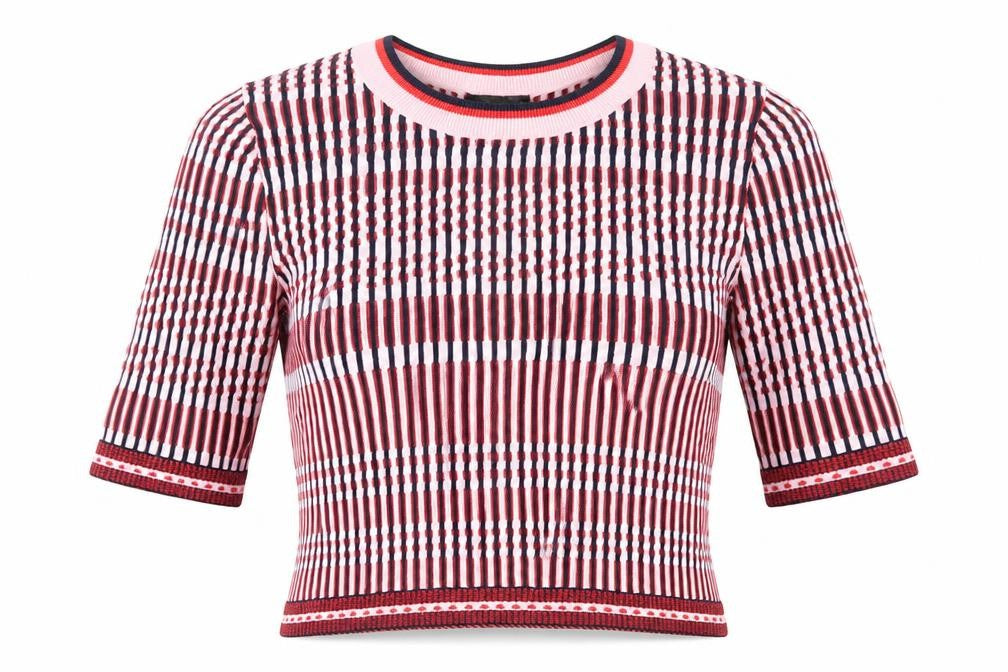 Topshop Women’s Multicoloured Striped Knit Slim Fit Cropped T-Shirt UK 8