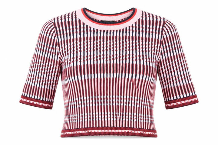 Topshop Women’s Multicoloured Striped Knit Slim Fit Cropped T-Shirt UK 8