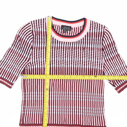 Topshop Women’s Multicoloured Striped Knit Slim Fit Cropped T-Shirt UK 8