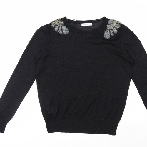 Mango Women's Black Beaded Shoulder Jumper Size 12