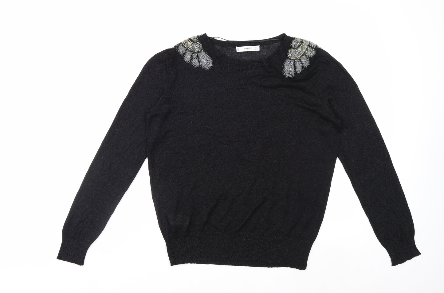 Mango Women's Black Beaded Shoulder Jumper Size 12
