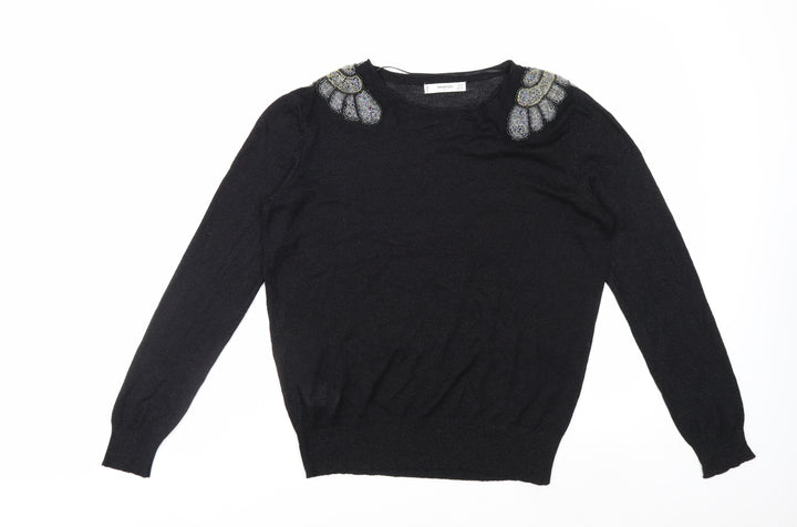 Mango Women's Black Beaded Shoulder Jumper Size 12