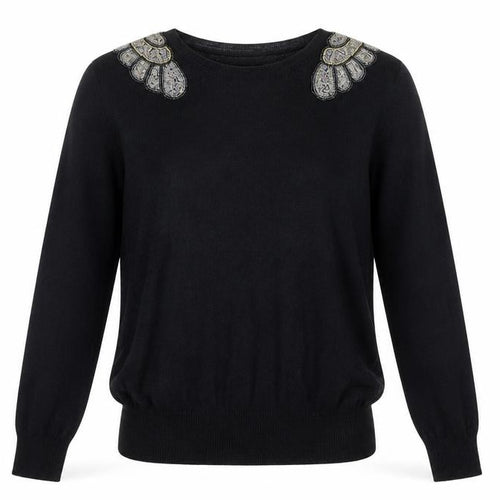 Mango Women's Black Beaded Shoulder Jumper Size 12
