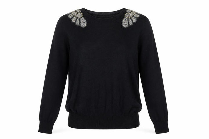 Mango Women's Black Beaded Shoulder Jumper Size 12