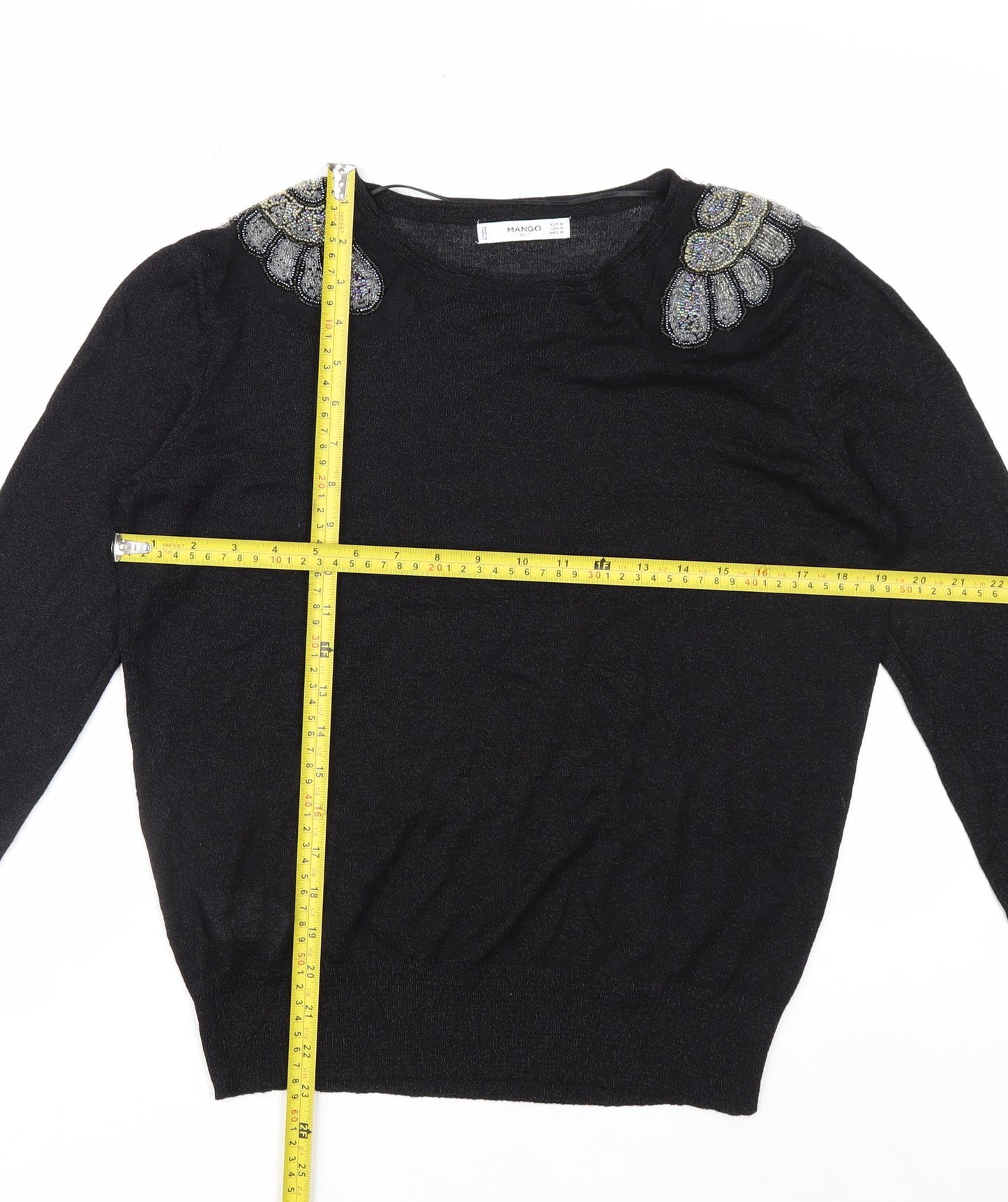Mango Women's Black Beaded Shoulder Jumper Size 12