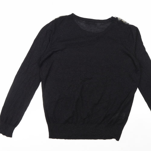 Mango Women's Black Beaded Shoulder Jumper Size 12