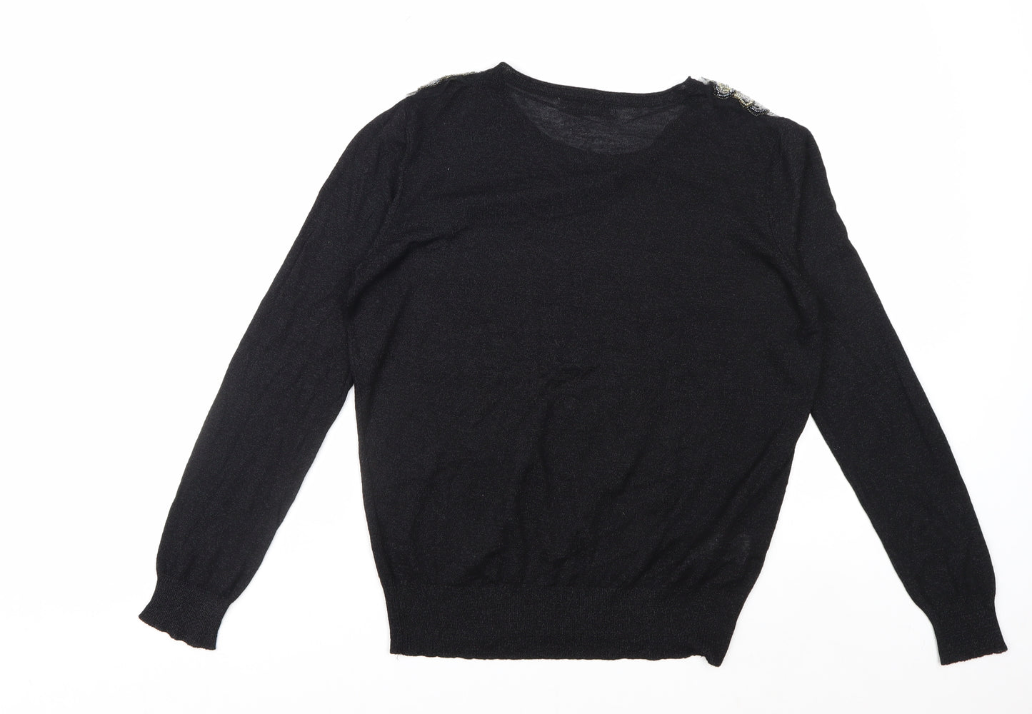 Mango Women's Black Beaded Shoulder Jumper Size 12