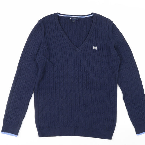 Crew Clothing Company Women Blue Size 14 V-Neck Cable-Knit Jumper