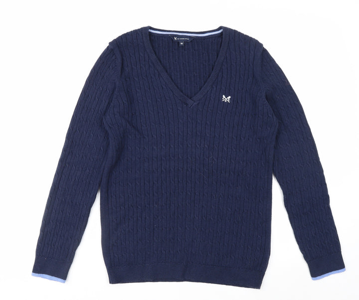 Crew Clothing Company Women Blue Size 14 V-Neck Cable-Knit Jumper