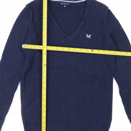 Crew Clothing Company Women Blue Size 14 V-Neck Cable-Knit Jumper