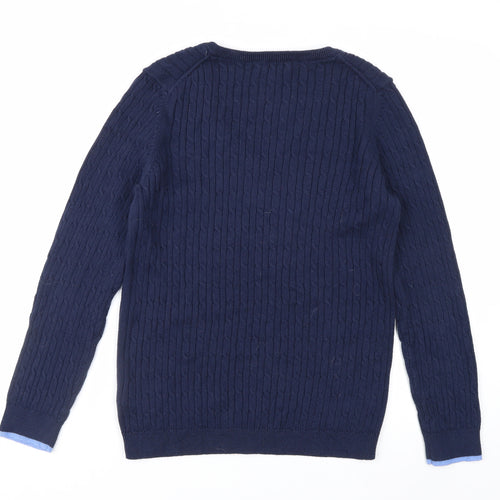 Crew Clothing Company Women Blue Size 14 V-Neck Cable-Knit Jumper
