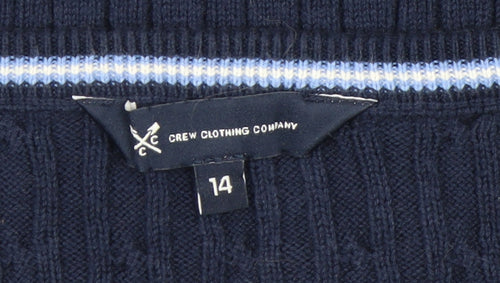 Crew Clothing Company Women Blue Size 14 V-Neck Cable-Knit Jumper