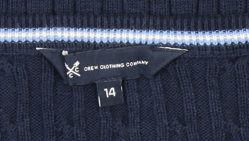 Crew Clothing Company Women Blue Size 14 V-Neck Cable-Knit Jumper