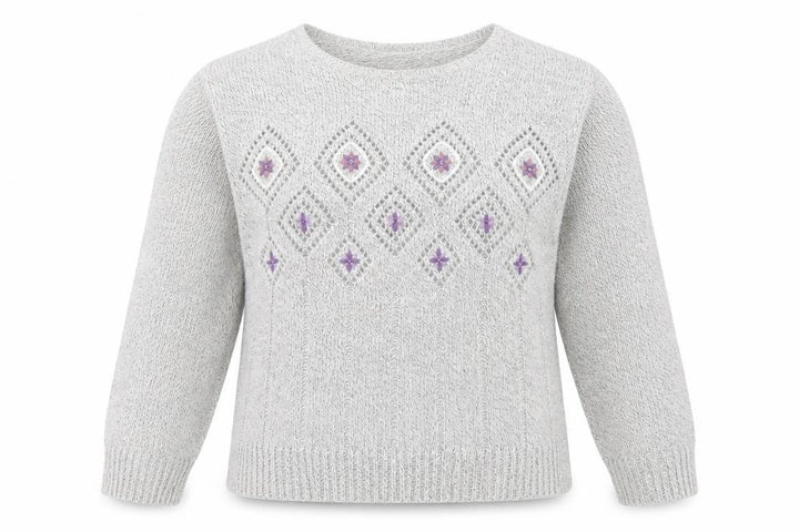 Damart Women Grey Embroidered Open-Knit Pullover Jumper Size 14/16