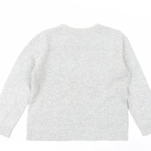 Damart Women Grey Embroidered Open-Knit Pullover Jumper Size 14/16