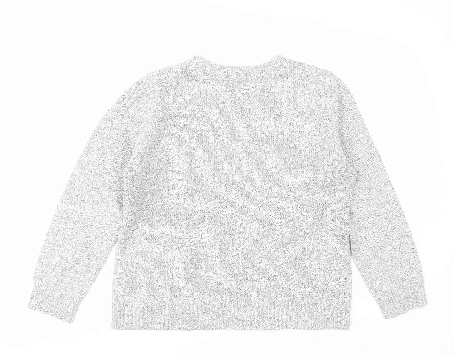 Damart Women Grey Embroidered Open-Knit Pullover Jumper Size 14/16