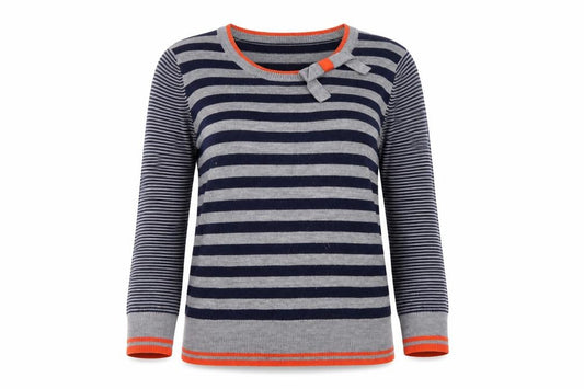 Front view of Marks & Spencer Women Blue Striped Bow Knit Jumper, size 10