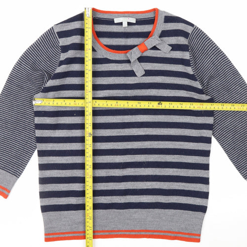 Marks and Spencer Women Blue Striped Bow Knit Jumper Size 10