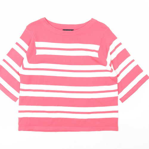 Marks and Spencer Women Pink Striped Boat Neck T-Shirt Size 8