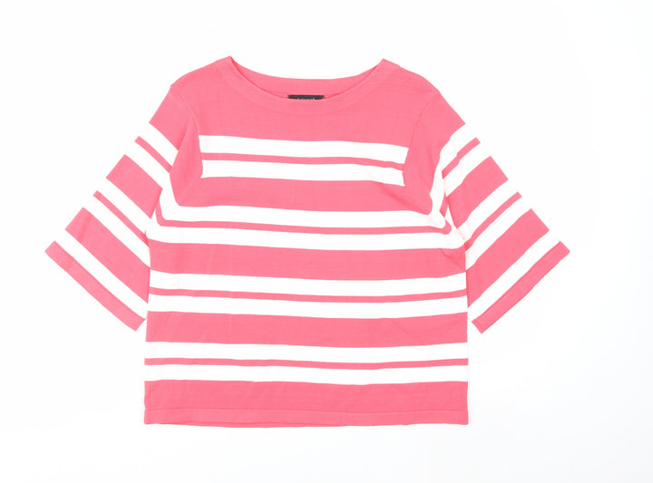 Marks and Spencer Women Pink Striped Boat Neck T-Shirt Size 8