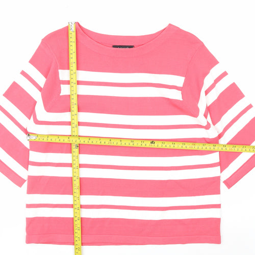 Marks and Spencer Women Pink Striped Boat Neck T-Shirt Size 8