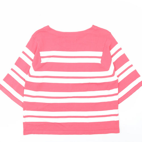 Marks and Spencer Women Pink Striped Boat Neck T-Shirt Size 8