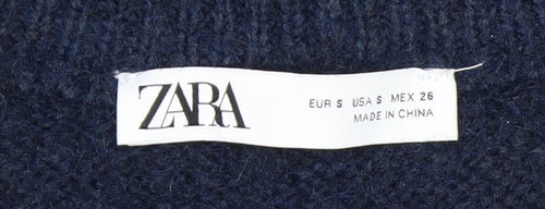 ZARA Women's Blue Argyle V-Neck Sleeveless Knit Vest Jumper Size S