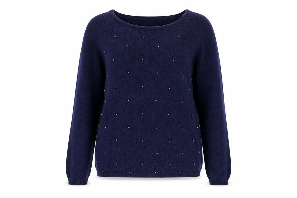 Front view of Marks & Spencer Women’s Blue Beaded Angora Blend Jumper, size UK 8
