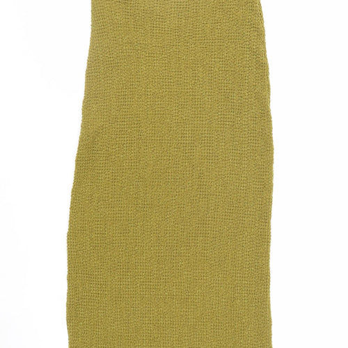 Zara Women Green One Shoulder Long Bodycon Knit Dress M