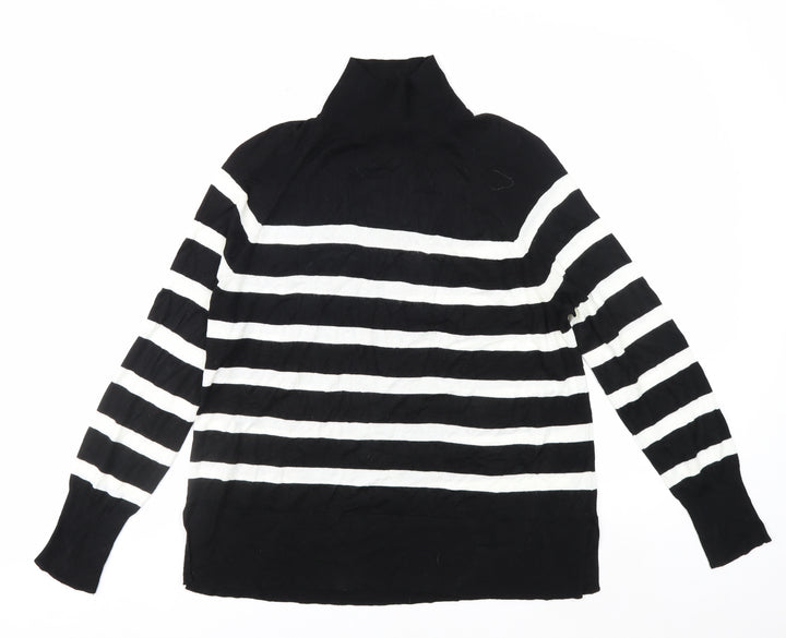 Zara Women’s Black White Striped Roll Neck Jumper Size 12