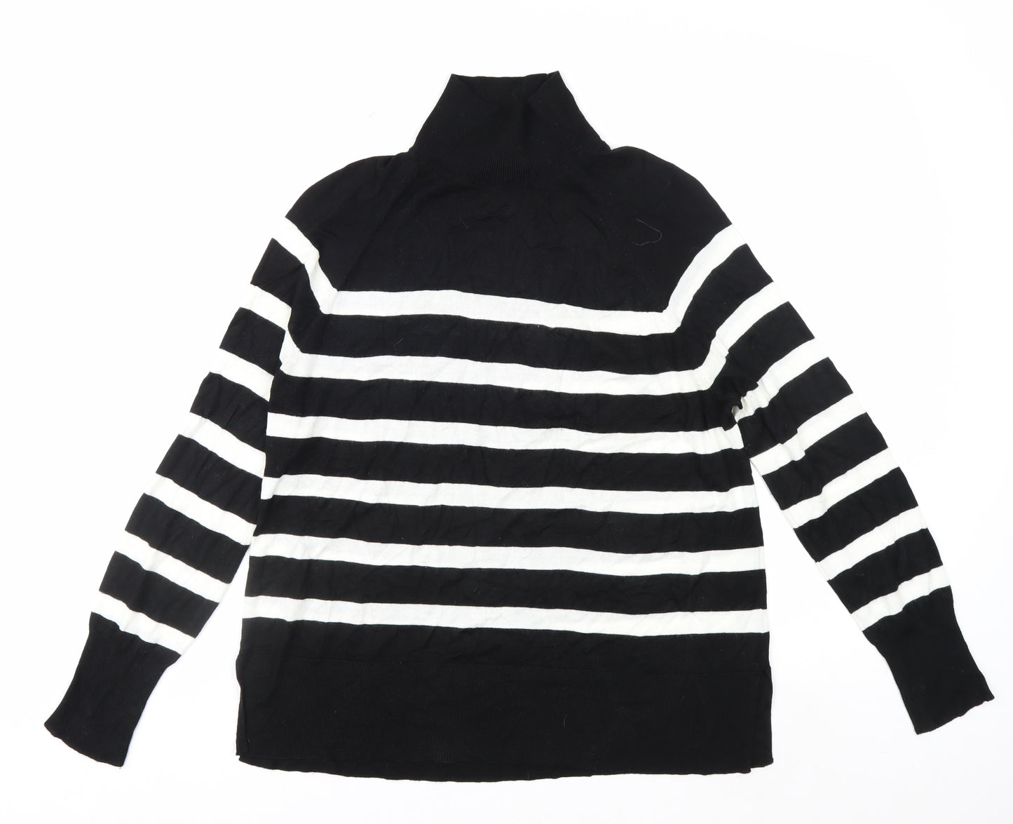 Zara Women’s Black White Striped Roll Neck Jumper Size 12