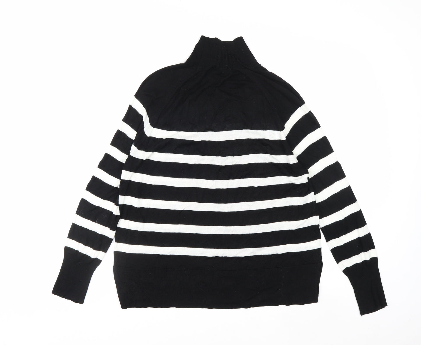 Zara Women’s Black White Striped Roll Neck Jumper Size 12