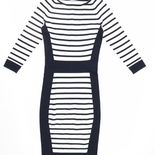 H&M Women’s Black White Striped Bodycon Knit Dress XS