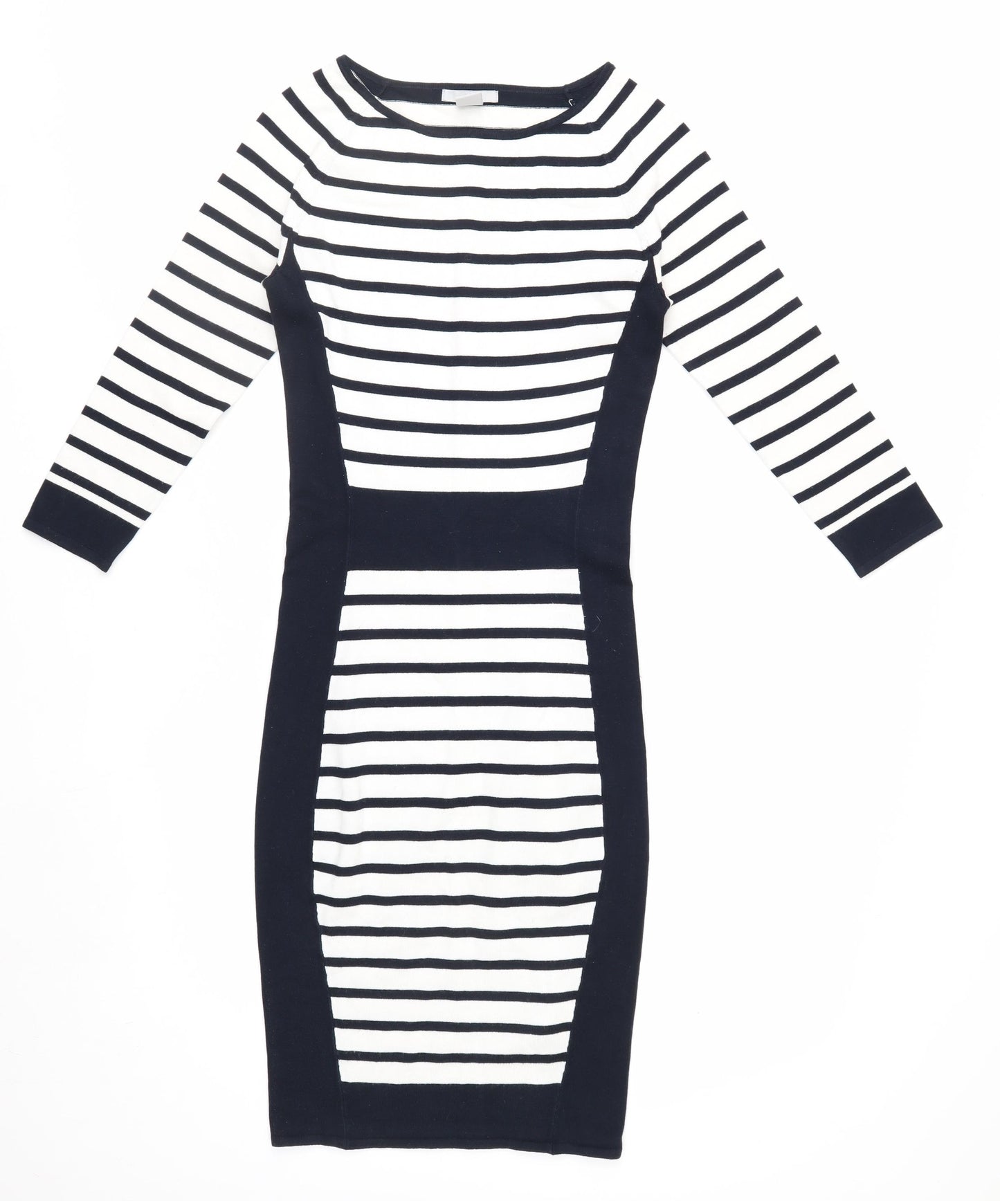 H&M Women’s Black White Striped Bodycon Knit Dress XS