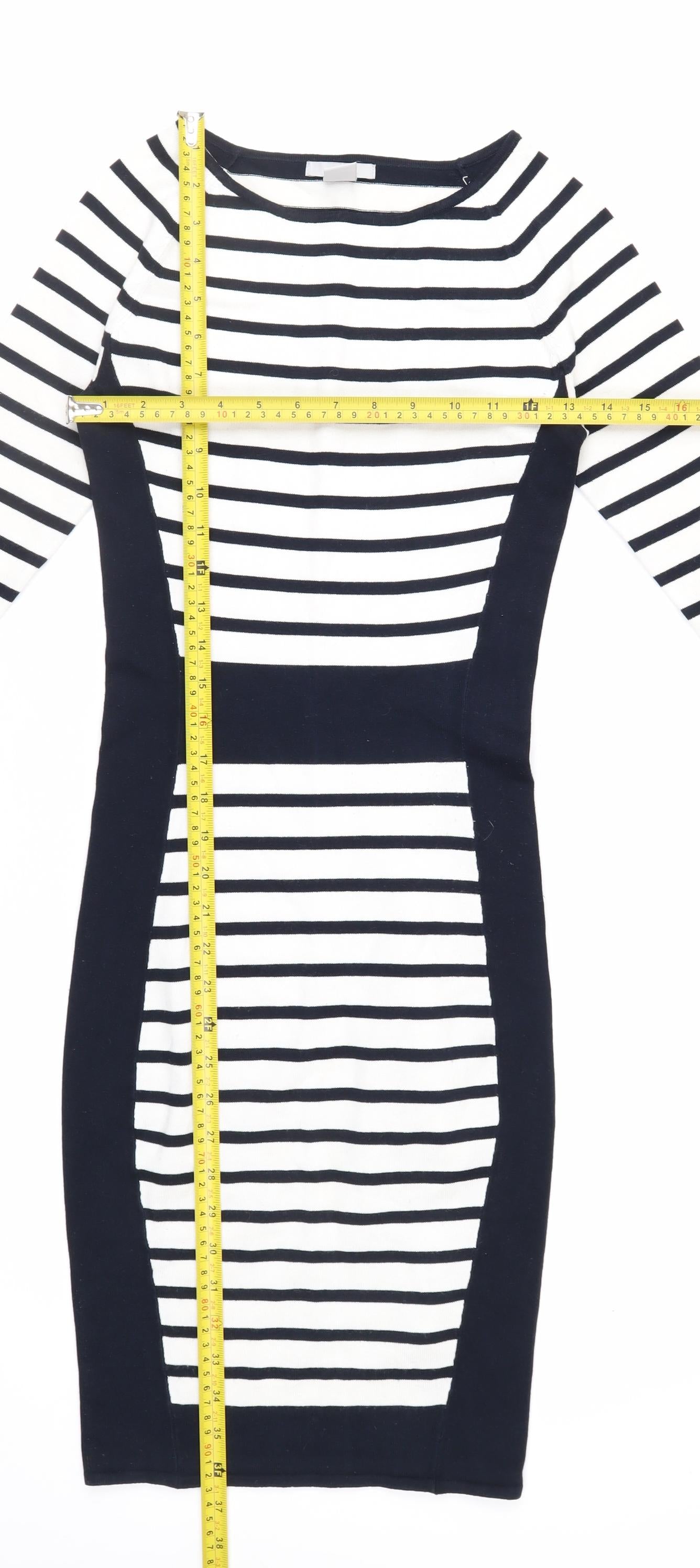 H&M Women’s Black White Striped Bodycon Knit Dress XS