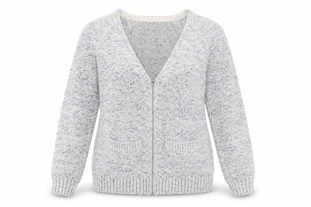 Front view of Marks & Spencer Women’s Grey Full Zip Knit Jumper, size UK 8