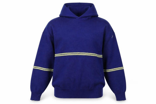 Front view of Reiver Men’s Blue Wool Pullover Hoodie Medium Classic Knit